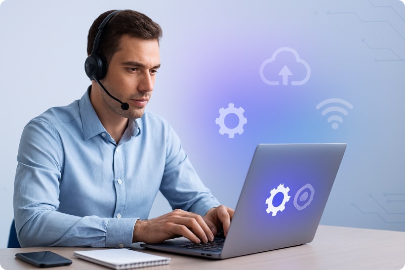 person using softphone